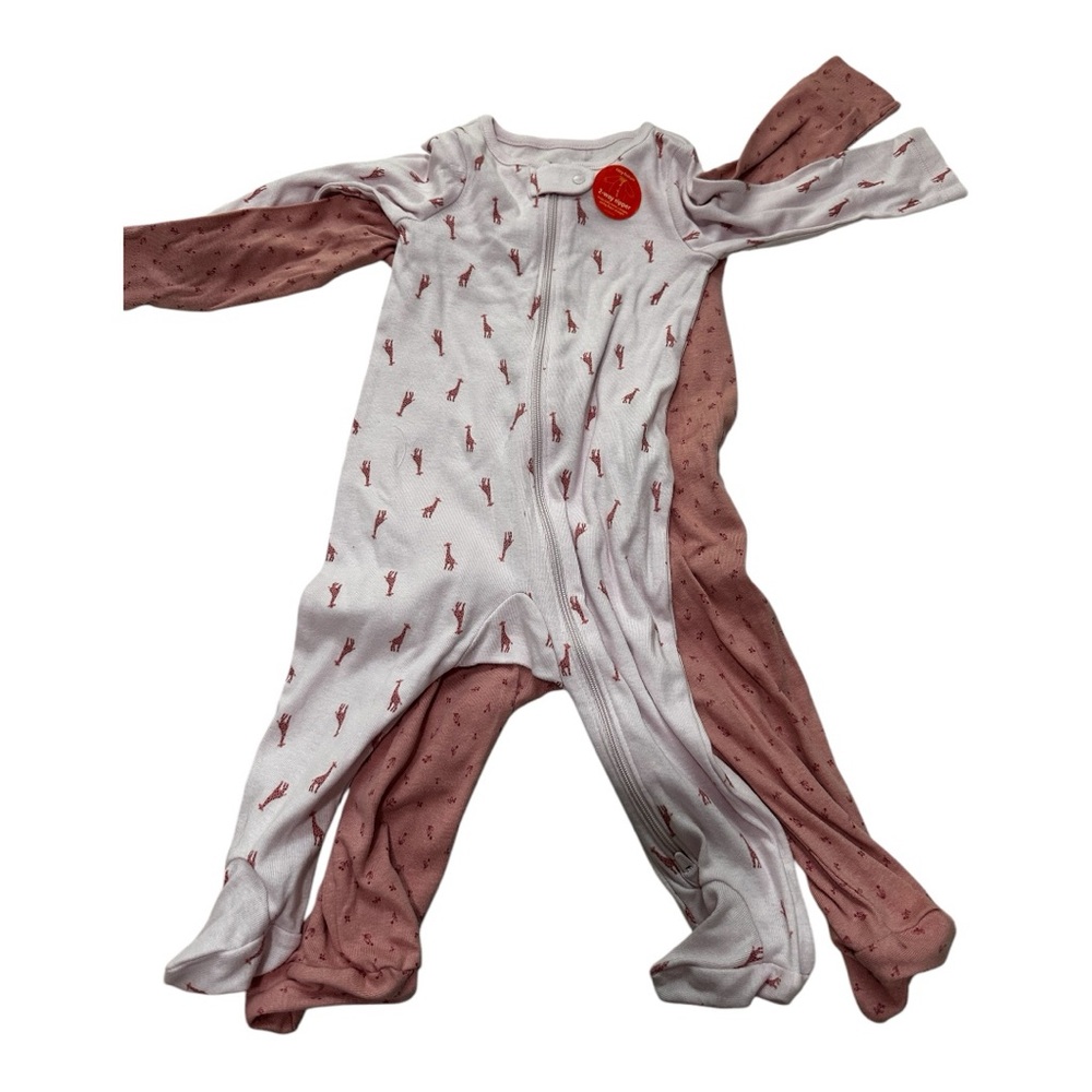 White and Pink Baby Onesie with Zipper
